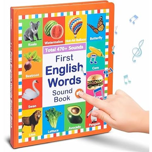 2025 New My First English Words Sound Book Toy, English Learning Talking Book, 470+ Words, 21 Themes, Press to Learn Phonics, Interactive Educational Books for 3 Year Olds A