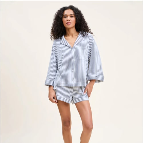 The Olivia Pima Short Set in Navy French Ticking