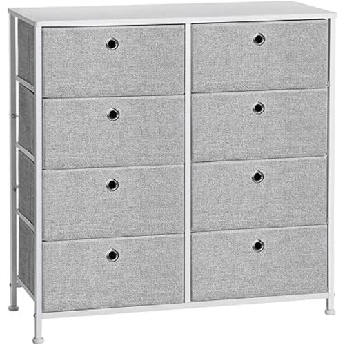 SONGMICS Storage Dresser with 8 Easy Pull Fabric Drawers for Closets, Dorm, Entryway, ULTS24W