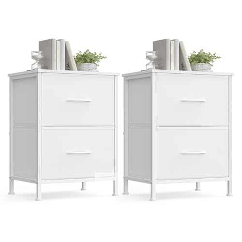 SONGMICS BELLAH Collection - Dressers for Bedroom, Chest of Drawers, Nightstands, 2 Drawers, Storage Organizer Unit, Closet, Entryway, Set of 2, Modern, Cloud White and Snow White ULGS112WH03S