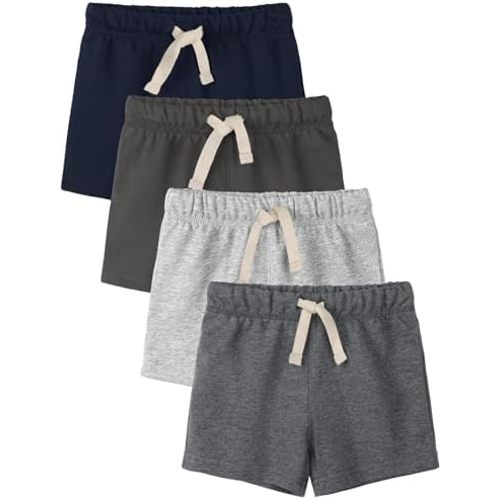 4 Pack Toddler Boys Shorts French Terry Boys Cotton Shorts with Drawstring Casual Elastic Waist