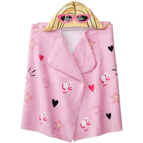 Barbie Kids Hooded Bath Towel, Cotton, Pink, Mattel