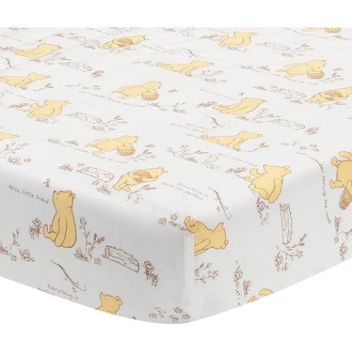 Lambs & Ivy Disney Baby Storytime Pooh 100% Cotton Fitted Crib Sheet - White