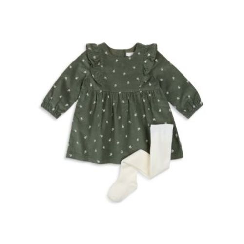Girls' Sweet Floral Corduroy Dress & Footed Tights Set - Baby
