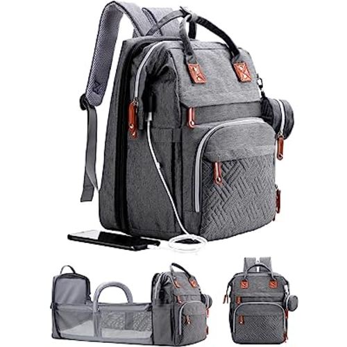 Diaper Bag Backpack with Changing Station, Extra Large Diaper Bag, Multifunctional Diaper Bag, Baby Bag, Deep Gray