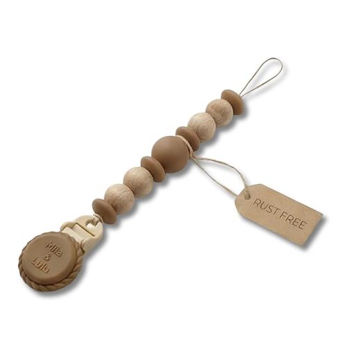 Silicone Pacifier Clip – Metal-Free, Rust-Free, 100% Food-Grade Silicone and Natural Beech Wood, Secure Pacifier Holder for Babies – Hazel - Mila & Lulu