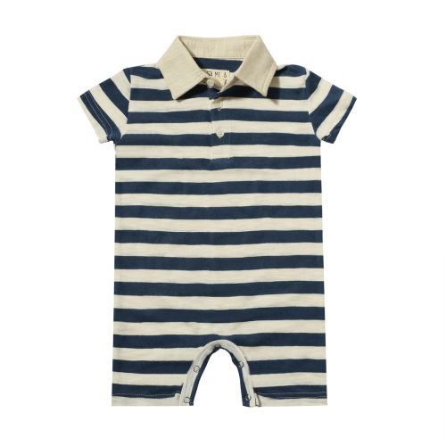 Stripe Polo Romper | Navy