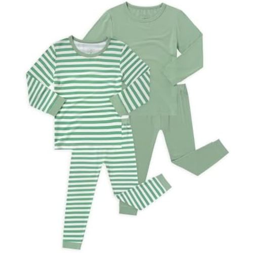 JunNeng Bamboo Viscose Pajamas for Toddler – Snug Fit Long Sleeve Striped Sleepwear for Boys & Girls 2 Sets, 12M-7Y