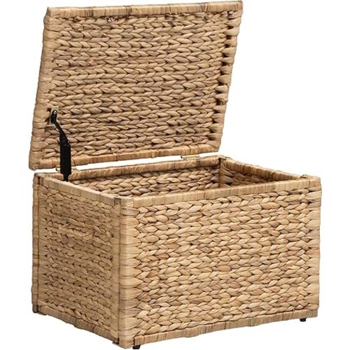 eHemco Heavy-duty Water Hyacinth Wicker Storage Trunk with Metal Frame, 20.5 by 14.8 by 13.4 Inches, Natural