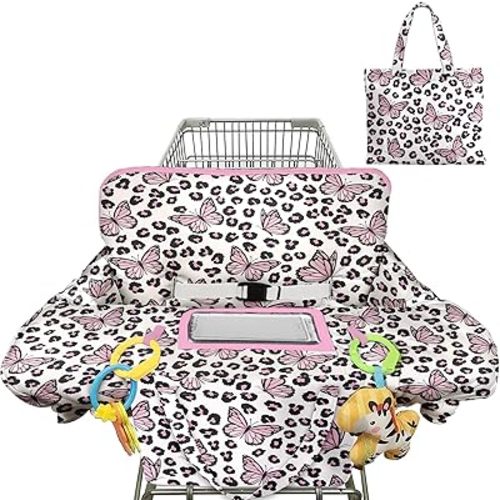 Shopping Cart Cover for Baby 2-in-1 High Chair Cover with Safety Harness Multifunctional Pink Butterfly Leopard Cart Covers for Babies Soft Padded Grocery Cart Cover for Baby Boy Girl