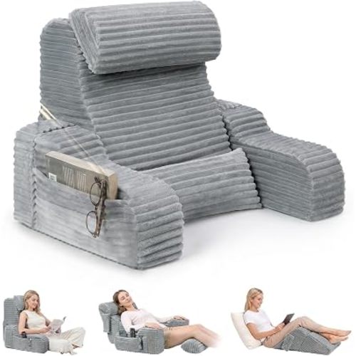 Foldable 5PCS Reading Pillow for Bed, Grey, 19”