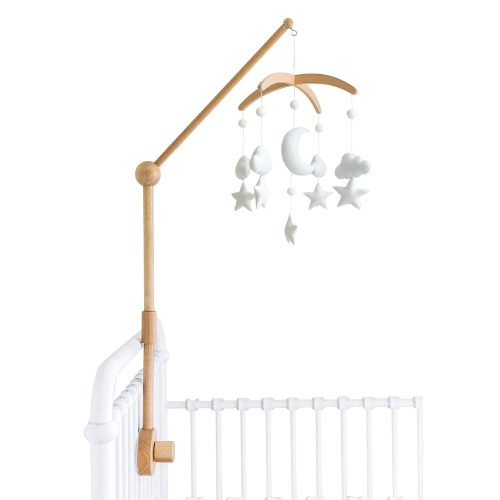 Natural Beech Wooden Baby Mobile Arm Holder with Moon & Stars Mobile