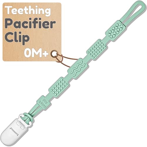 Silicone Pacifier Clip for Babies - 4 Teething Textures, 100% Food-Grade One-Piece Design, Flexible & Easy to Maintain Teether Clips for Girls & Boys, Pacifier Holder for Infants - Baby’s Aid