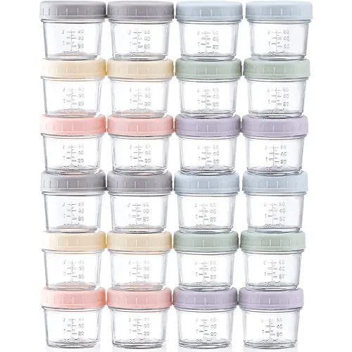 VITEVER 24-Pack Glass Baby Food Storage Containers - 4 oz Baby Food Storage Jars With Lids, Baby Food Maker, Microwave, Dishwasher & Freezer Safe