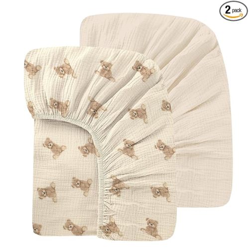 100% Organic Cotton 2 Pack 52x28 Inches Muslin Crib Sheets Fitted Crib Mattress Sheet for Baby Girls & Boys, Soft Boho Neutral Toddler Bed Sheets Fits Well Standard Size Crib Mattress 28x52 Inches