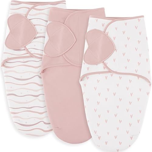Susurration Lot de 3 gigoteuses d'emmaillotage 100 % coton pour bébé de 0 à 3 mois, essentiels pour nouveau-nés, sac de couchage réglable pour bébés filles et garçons (chéri)