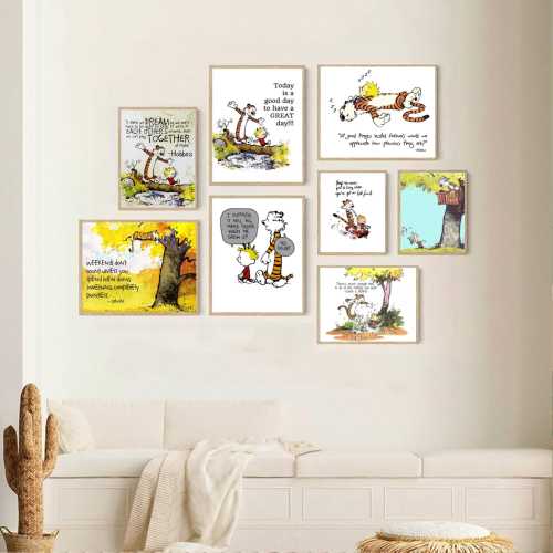 Calvin-Hobbes Quote Multiple Style Posters, Cute Comic Cartoon Poster, Calvin Movie Hobbes Vintage Gift for Kid, Teen, Adult, Book Lovers