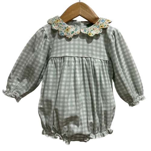 Plaid & Floral Girls Fall Long-sleeve Bubble | Thanksgiving Outfit