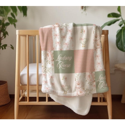 Personalized  Goose Blanket Cottagecore Newborn Name Blanket Nursery Decor Baby Girl Gift
