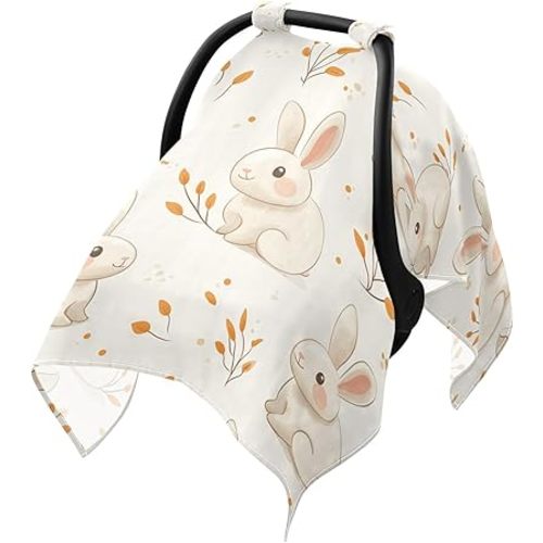 Cute Cartoon Bunny Car Seat Cover Baby, Carseat Canopy Cover for Girl Boy, Breathable Baby Carrier Cover Stroller Sun Shade Universal Fit Breastfeeding Cover