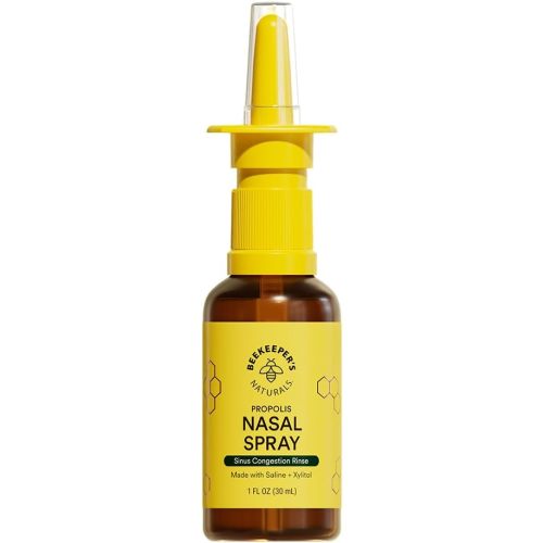 Beekeeper's Naturals Nasal Spray for Adults with Propolis, Xylitol & Saline, Clears Nasal Congestion, Moisturizes Sinus Canal, & Decongest Sinus Cavities, 1 fl oz