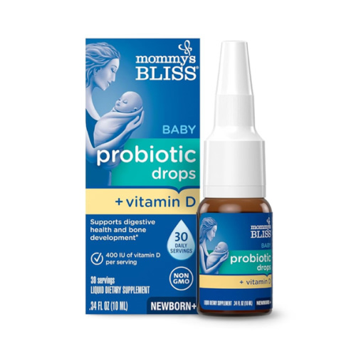 Mommy's Bliss Baby Probiotic Drops + Vitamin D, Supports Digestive Health and Immunity, 400IU Vitamin D for Healthy Bone Development, Newborns +, Flavorless, 0.34 Fl Oz (30 Servings)