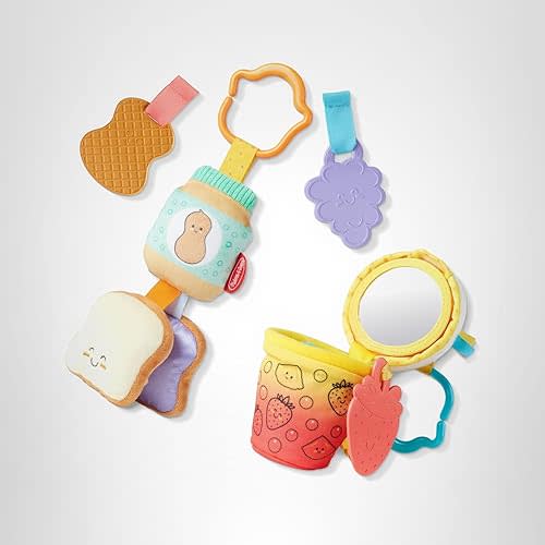 Melissa & Doug Multi-Sensory Take-Along Clip-On Infant Toy 2-Pack (PB&J and Bubble Tea)