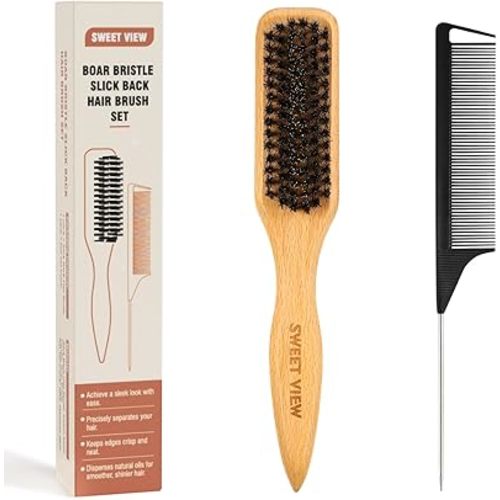 SWEET VIEW Boar Bristle Slick Back Hair Brush