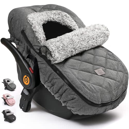 ACRABROS Car Seat Cover Baby: Winter Infant Carseat Canopy for Boy Girl Newborn, Zipper Peeping Window, Warm Cozy Cold Weather Waterproof Fitted, Heather Grey