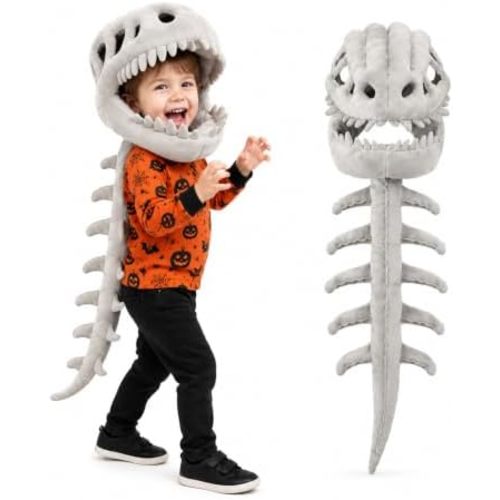 Dinosaur Skeleton Costume Plush Wearable Dino Bone Outfit with Head Spine for Kids Adult Halloween Cosplay Dress Up