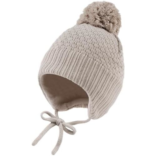 Baby Girl Winter Hats Fleece Lined Infant Beanie Hat for Boys Knitted Kids Earflap Beanis with Pompom 0-8 Years
