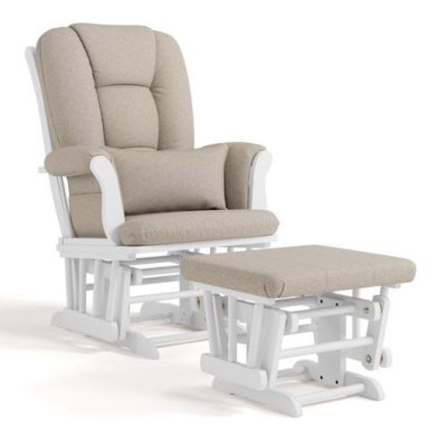 Storkcraft Tuscany Glider Nursery Rocking Chair and Ottoman White/Taupe Swirl