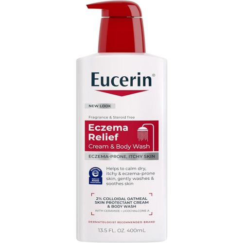 Eucerin Eczema Relief Cream Body Wash, Eczema Body Wash with Colloidal Oatmeal, Ceramide-3 and Licorice Root Extract, 13.5 Fl Oz Bottle