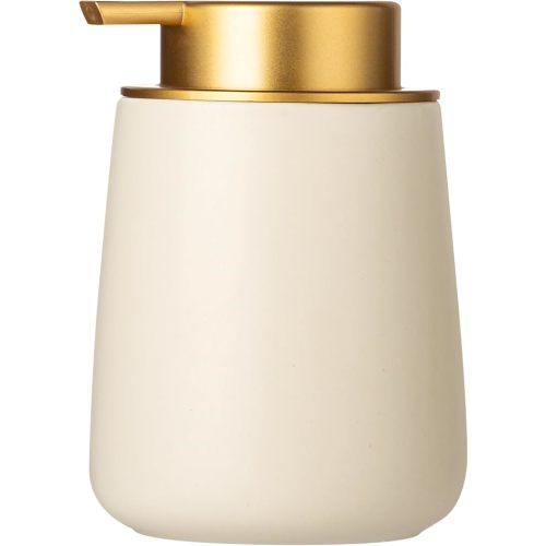 Enra Ceramic Soap Dispenser,12 oz Hand Sanitizer Dispenser with Gold Pump,Refillable Dish Soap Dispenser,Modern Liquid Soap Dispenser for Bathroom,Kitchen with Easy-to-Press Pump(Beige Liquid Glod Pump)