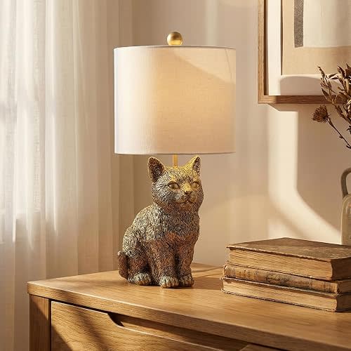 Cat Lamp 20.5" Antique Gold Table Lamp with Hardback Shade