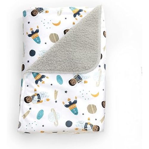 Little Muffincakes Plush Baby Blanket 30' x 40' Soft Fleece, Astronaut and Space Theme (Ashton) for Newborn & up, Grey
