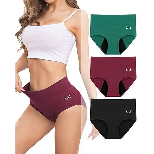 Rdiner Heavy Flow High Absorbency Period Underwear Women, Leakproof Panties Postpartum Menstrual Hipster Briefs Teens 3 Pack