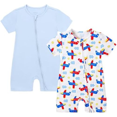 JunNeng 2pcs Baby Boy Footless Sleeper,Rayon from Bamboo Romper with 2 Way Zipper Short Sleeve Infant Summer Outfit