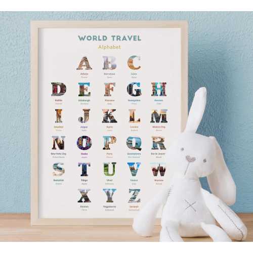 Alphabet Print Nursery Decor • Travel alphabet, Adventure themed playroom, Alphabet poster • travel themed nursery, 1st birthday gift