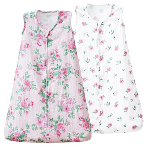david's kids Muslin Cotton Baby Sleep Sack 0-6 Months, 2 Pack 100% Cotton Sleeping Bag for Summer, TOG 0.5 Baby Wearable Blankets with 2-Way Zipper, Soft Sleep Sacks for Newborn Infant, Floral