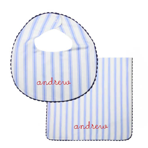 Blue Ticking Burp Cloth & Bib Set – The Bella Bean