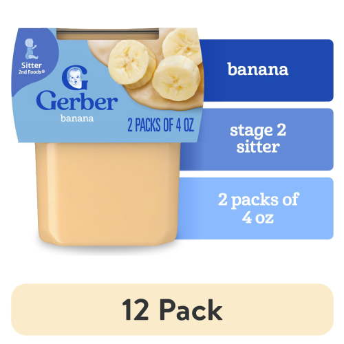 (12 pack) Gerber Stage 2 Baby Food, Banana Puree Tubs, Baby Puree, 2PK 8 oz