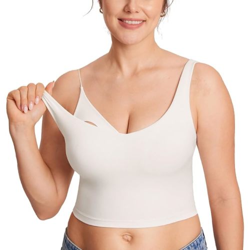 MOMANDA Women's Nursing Bras Longline Sports Breastfeeding V Neck Sleeveless Crop Tank Top with Built in Bra