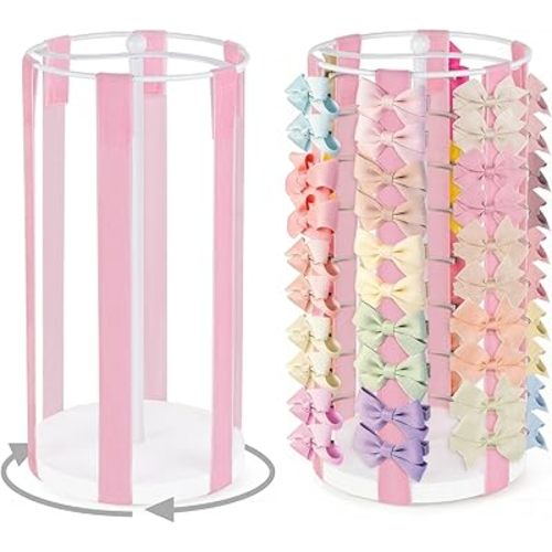 Dahey Bow Holder for Girls Hair Bows, Modern Hair Bow Organizer 360° Rotation Hair Accessories Organizer Storage Stand Display for Girls, Pink