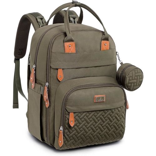 BabbleRoo Diaper Bag Backpack - Baby Essentials Travel Tote - Multi Function Water Resistant Diaper Bag, Travel Essentials Baby Bag with Changing Pad, Stroller Straps & Pacifier Case - Army Green