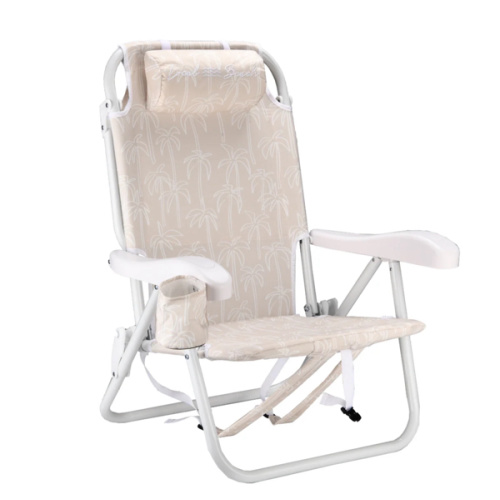 Multi Palms Reclining Backpack Beach Chair Tan