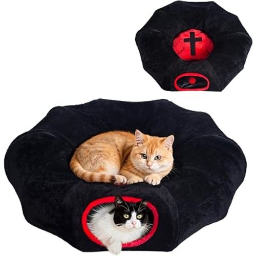 Gothic Coffin Tunnel Cat Bed, Washable, Fits Cat up to 25 lbs