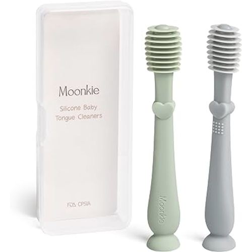 Moonkie Baby Tongue Cleaner, Toddler Toothbrush, Baby Oral Cleaner Newborn Kit for 3 Months+, 2 Pcs (Blue/Mint)