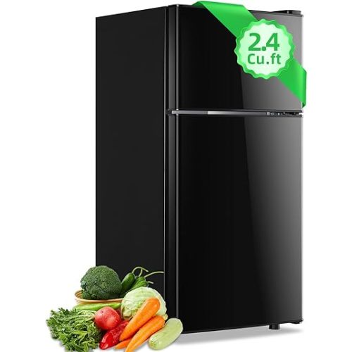 2.4 Cu.ft Mini Fridge with Top Freezer Apartment Size Dual Door Compact Refrigerator for Personal Use Small Fridge with Egg tray, 7 Temperature Control For Dorm, Black