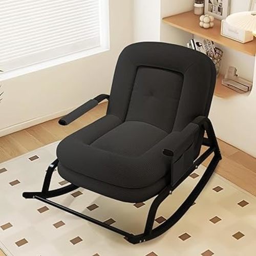 Upholstered Rocking Chair Modern Glider Rocker with Adjustable High Backrest Soft Corduroy Lounge Chair with Padded Seat for Living Room Outdoor